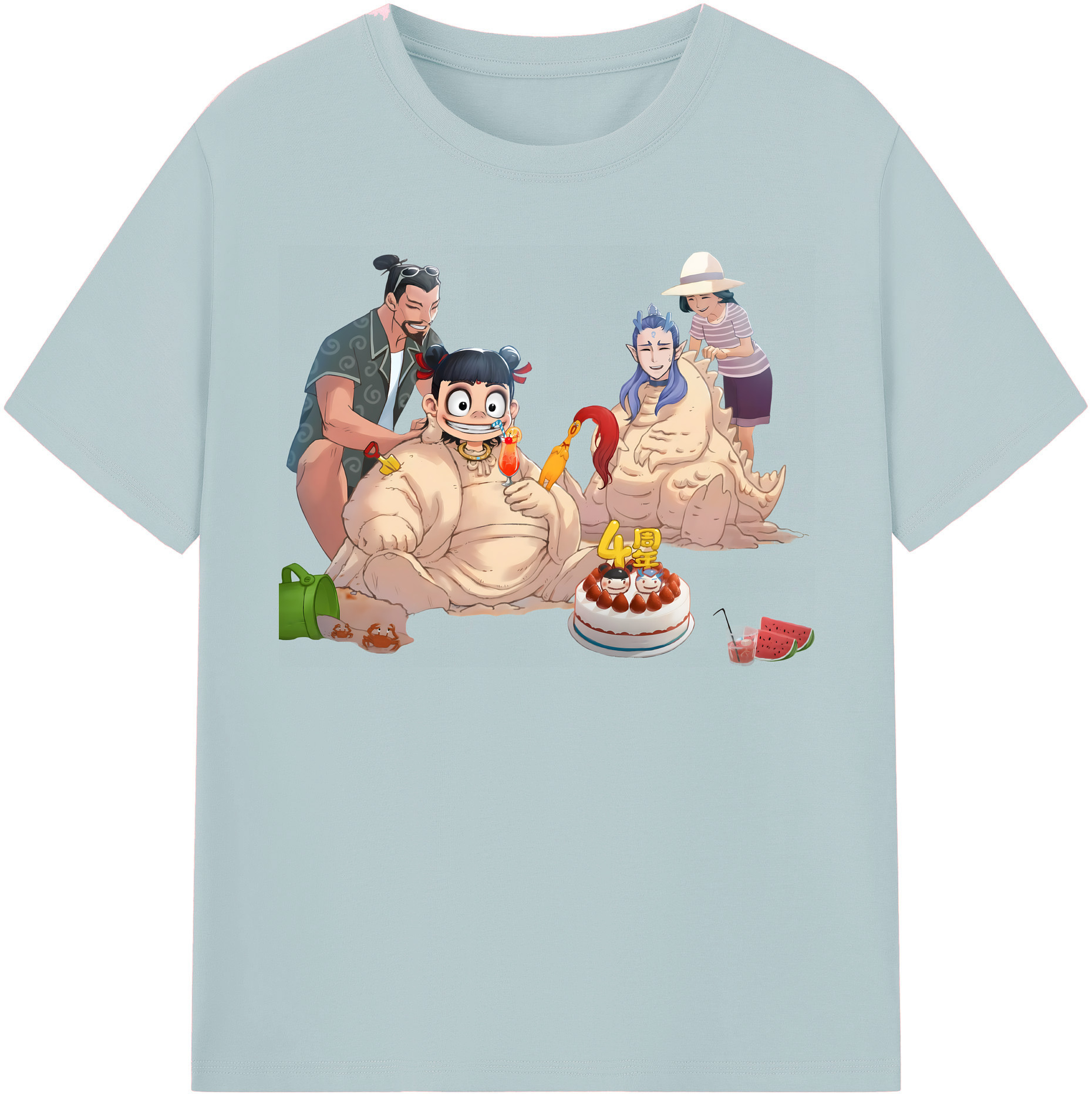 （画像用） Ne Zha 2 ナタ 魔童の大暴れ 綿100％半袖Tシャツ（フロントプリント）